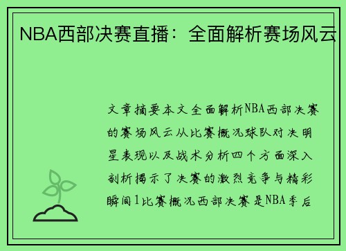 NBA西部决赛直播：全面解析赛场风云